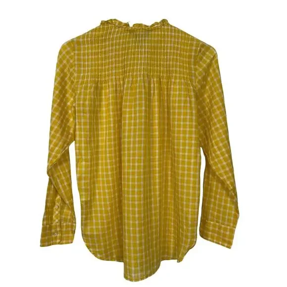J. Crew Blouse Top Ruffled Popover Mini Window Pane Yellow Size XS NWOT - Picture 6 of 9